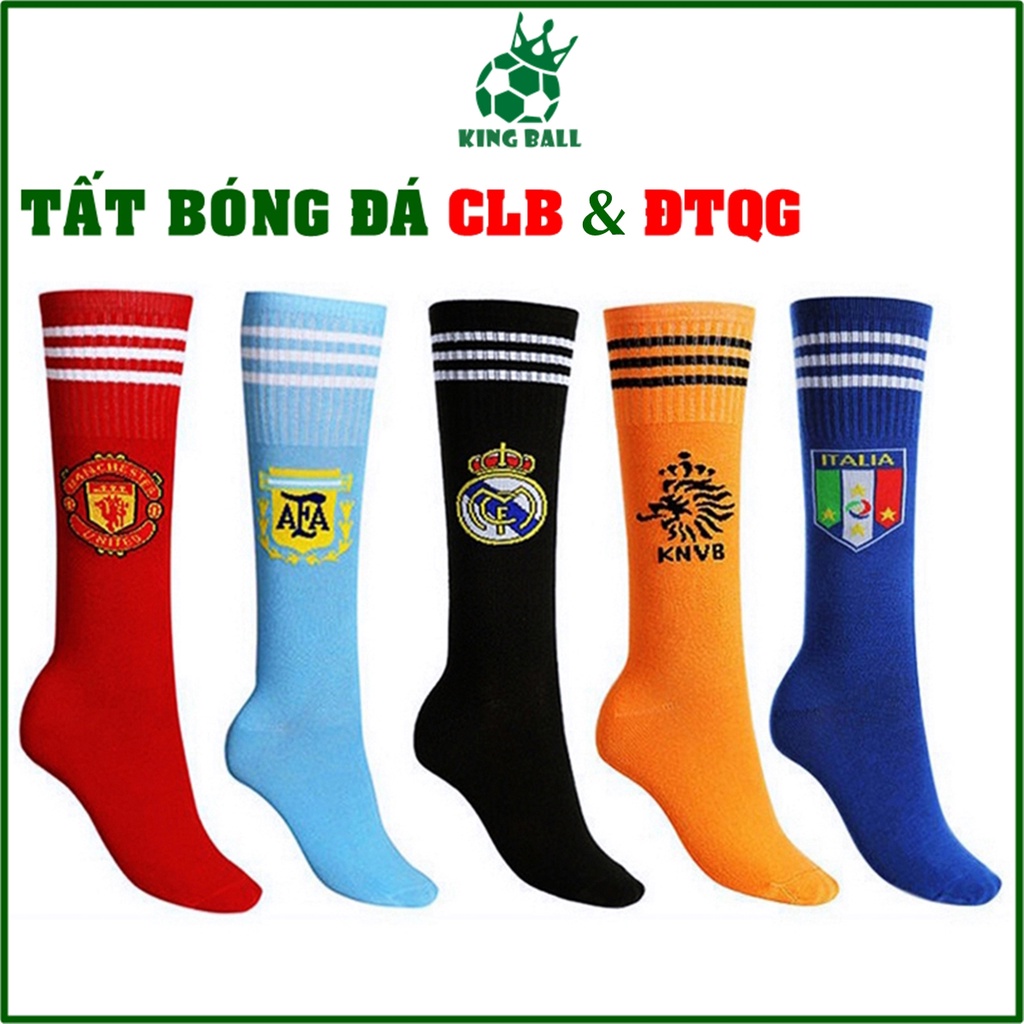 Tất Đá Bóng Vớ CLB Cổ Cao Co Giãn Chống Trơn Trượt Cho Trẻ Em & Người Lớn Chelsea MU Real Barca Argentina Brazin Arsenal