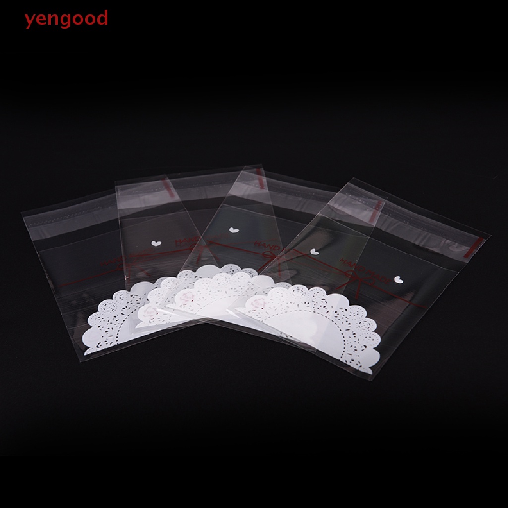 Set 100 Túi Nhựa Đựng Bánh Kẹo Tự Dính In Họa Tiết Ren Nơ Xinh Xắn