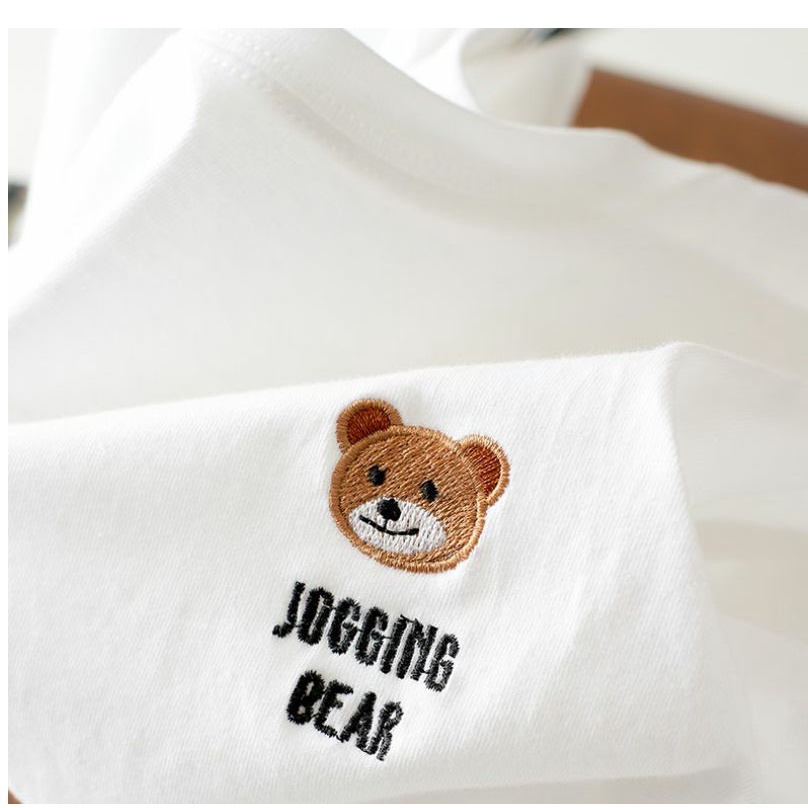 Áo Thun Cotton Ngắn Tay Thêu Hình Gấu Cổ Điển Thời Trang Mùa Hè 2023 Phong Cách Mới Cho Nữ