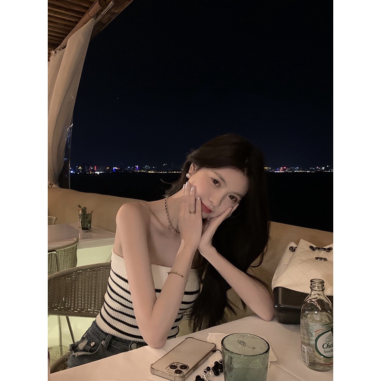 Áo Tank Top Ôm Dáng Họa Tiết Kẻ Sọc Phong Cách Hàn Quốc Thời Trang Cho Nữ