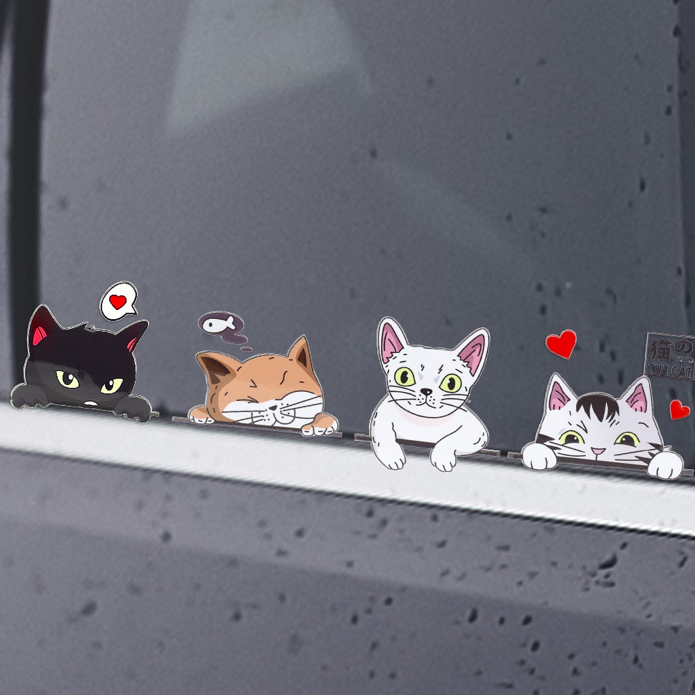 Sticker Dán Kính Xe Hơi Hình Chú Mèo Vui Nhộn
