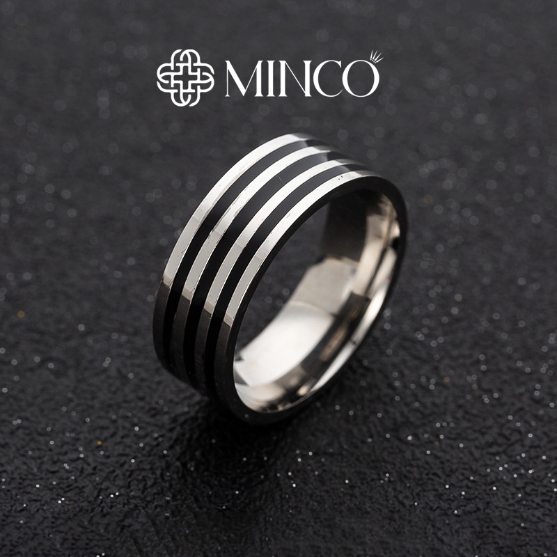 Nhẫn Nam màu bạc Minco Accessries phong cách Kẻ Đen cá tính unisex chất liệu Titan đẹp đơn giản không gỉ NT157