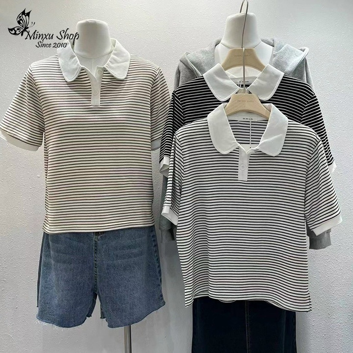 ÁO POLO DÁNG SUÔNG  KẺ NHỎ CỔ LƯỢN DỄ THƯƠNG PHOM VỪA 40-58 cân Minxu shop POLO1