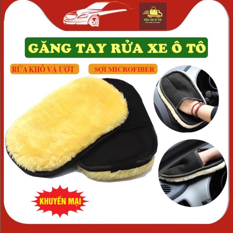 Găng tay rửa xe ô tô xe máy lông cừu chuyên dụng