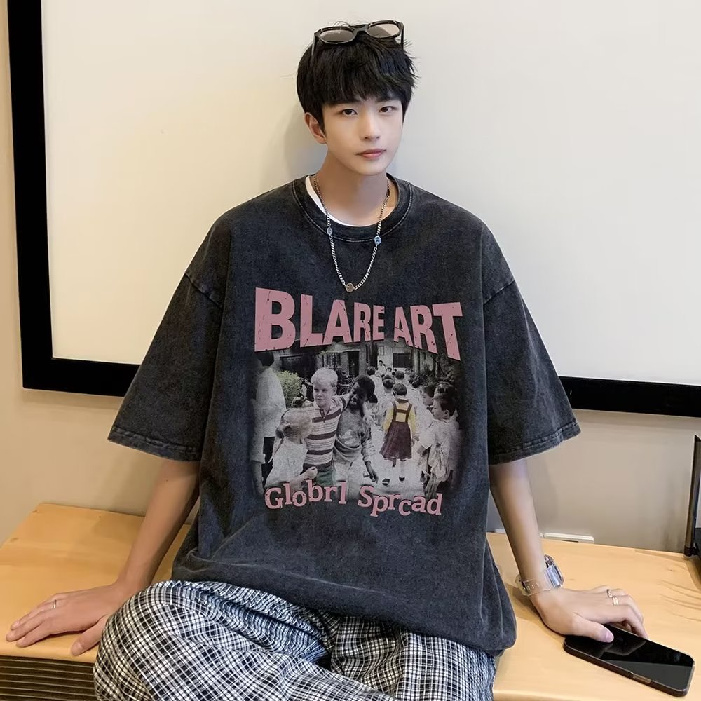 Áo Thun Tay Ngắn Cổ Tròn Dáng Rộng Thời Trang Mùa Hè 2023 Cho Nam