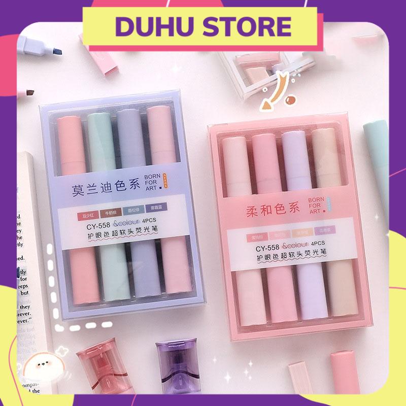 Set 6 Bút Dạ Quang Highlight 2 Đầu Đánh Dấu Ghi Chú Bài Học, Trang Trí Sổ Tay DUHU B15 B17 B24 B25 B26