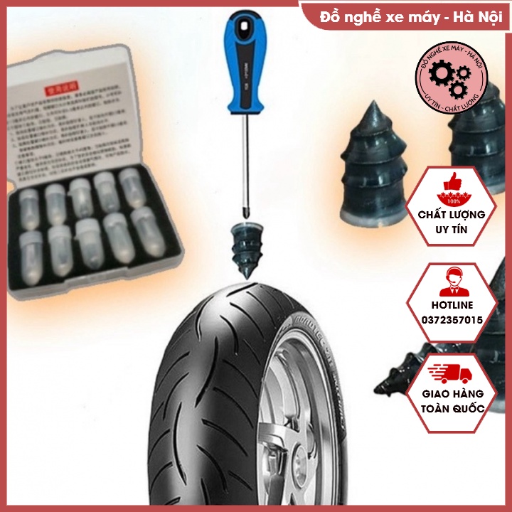 Vít Vá Lốp Xe - Bộ Đinh Vít Vá Lốp Xe Bị Xì Bằng Chất Liệu Cao Su Dùng Để Tự Sửa Chữa Cho Xe Hơi/Xe Máy (Hộp 10 vít)