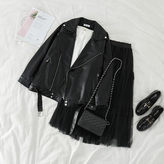[ORDER] Set áo da kèm chân váy xoè cá tính Ulzzang (có ảnh thật)