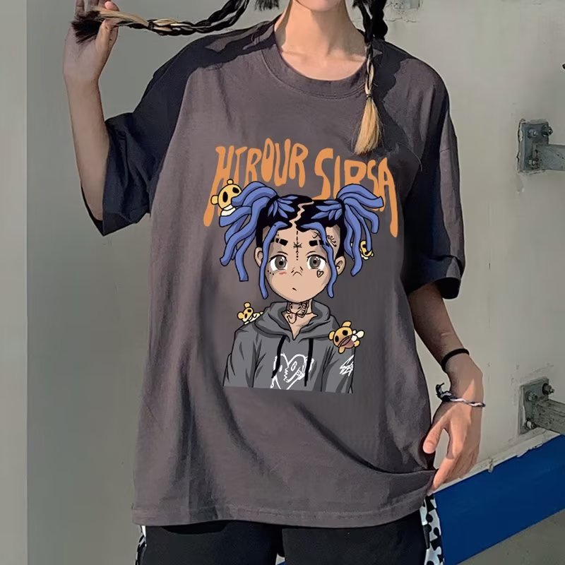 Áo Thun Tay Ngắn Cổ Tròn Dáng Rộng In Họa Tiết Hoạt Hình Phong Cách Hip hop Thời Trang Mùa Hè Cho Nam Và Nữ S-5XL