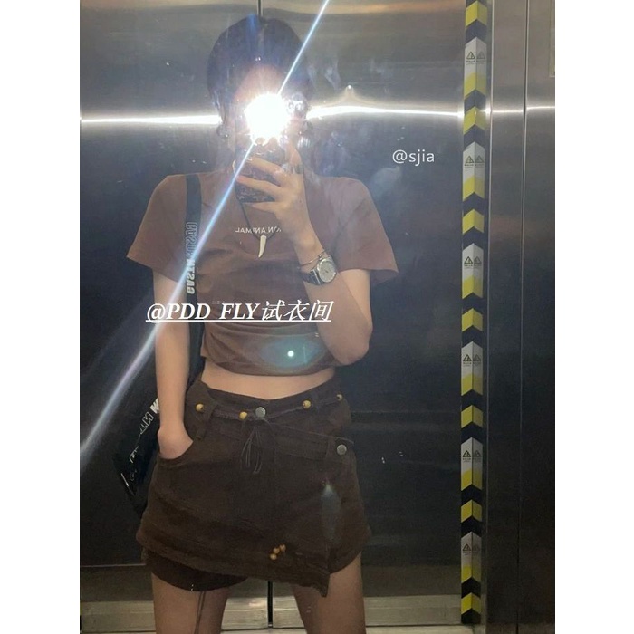 COZOK Áo Thun Tay Ngắn Dáng Ôm Xếp Ly Thời Trang vintage