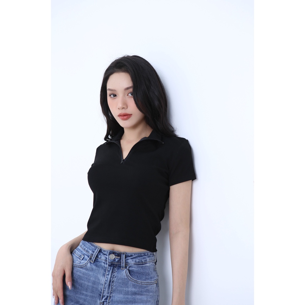 Áo thun POLO tay ngắn - Áo kiểu cổ bẻ dáng ôm basic chất cotton zip co giãn phối khóa kéo sexy, TRENDYTOP | BigBuy360 - bigbuy360.vn