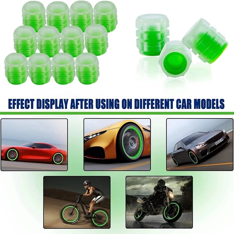 1 / 4 Nắp Van Bánh Xe Hơi / Xe Máy / Xe Đạp Màu Xanh Lá Dạ Quang Chống Nước / Bụi Bẩn Tiện Dụng