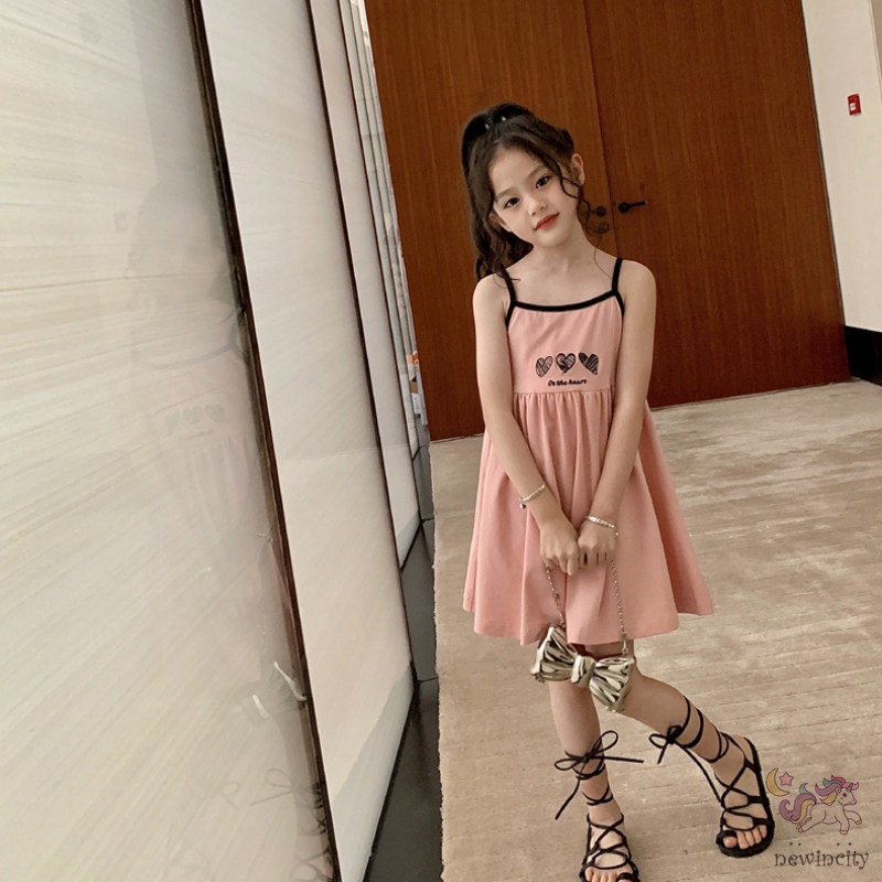 Đầm Công Chúa Không Tay Chất Liệu Cotton Thêu Họa Tiết Trái Tim Phong Cách Hàn Quốc Cho