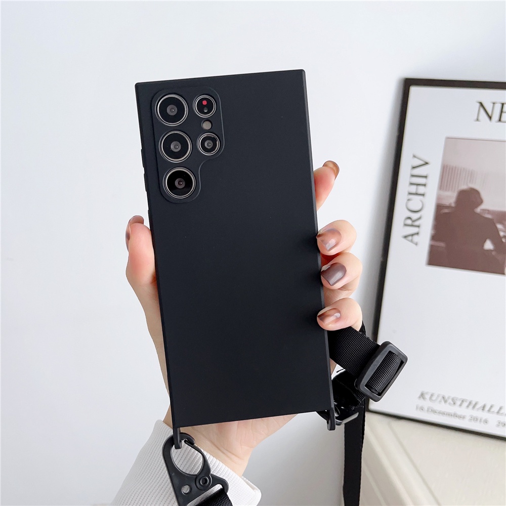 Ốp Điện Thoại Silicon Dẻo Màu Sắc Ngọt Ngào Kèm Dây Đeo Chéo Cho Samsung S23 S22 Ultra