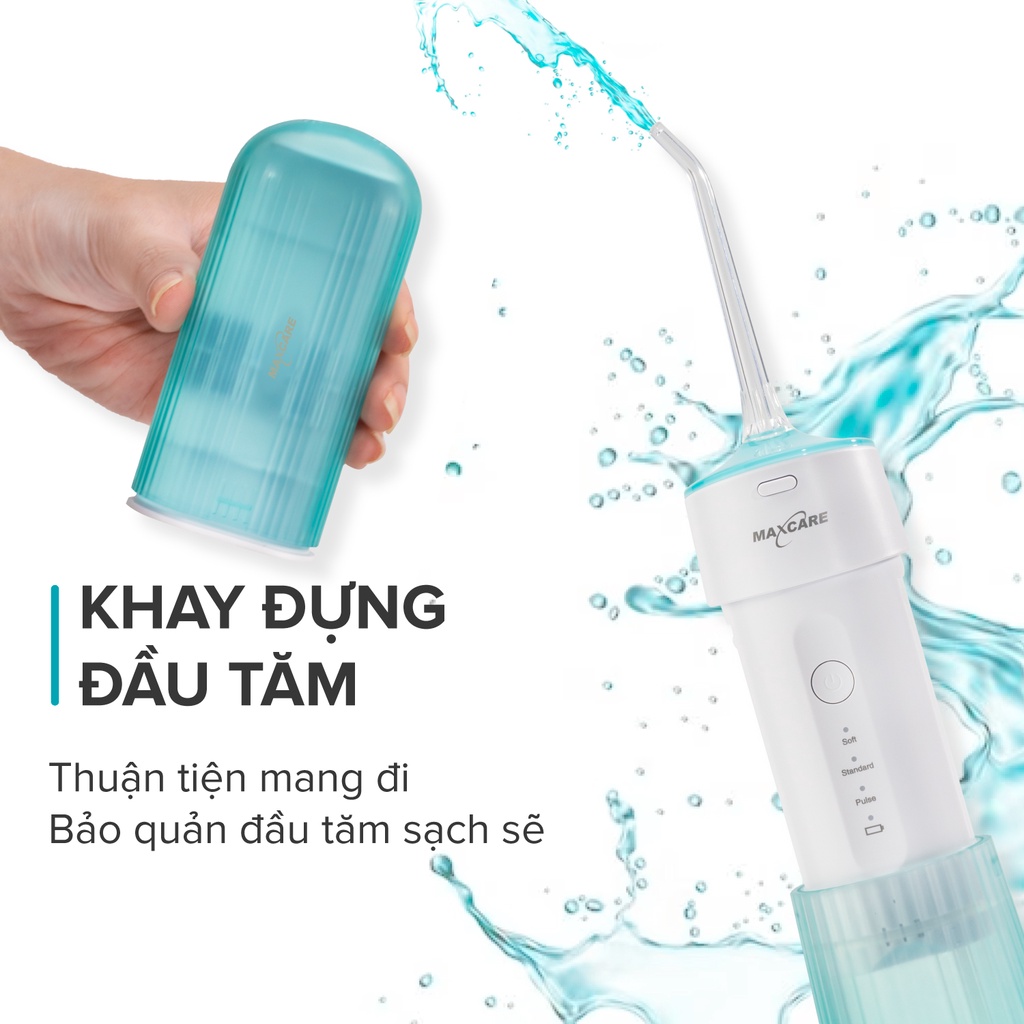 Máy tăm nước cầm tay gấp gọn mini du lịch Maxcare UltraSonic Max456P Phun xoay 360 độ, Chống nước IPX7, dung tích 160ml