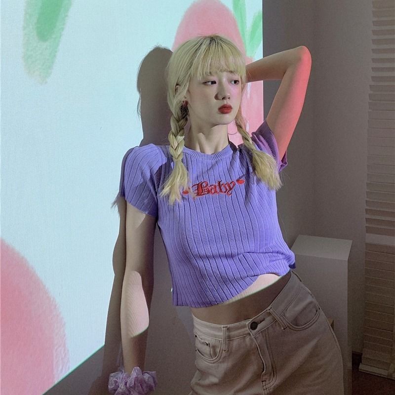 COZOK Áo Thun Ngắn Tay Thêu Chữ Phong Cách Hàn Quốc Cho Nữ