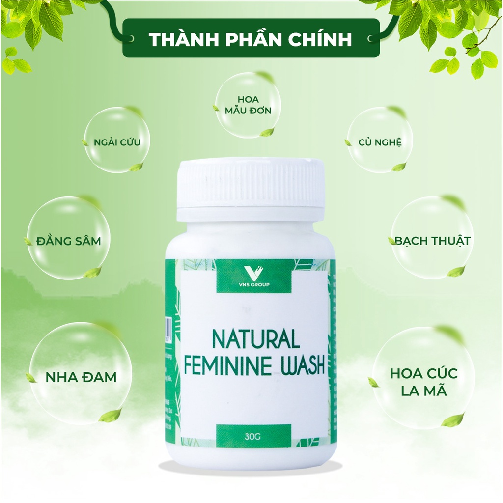 Dung dịch vệ sinh phụ nữ dạng bột Natural Feminine Wash VNS Group thảo dược dịu nhẹ không gây kích ứng hộp 20 gói