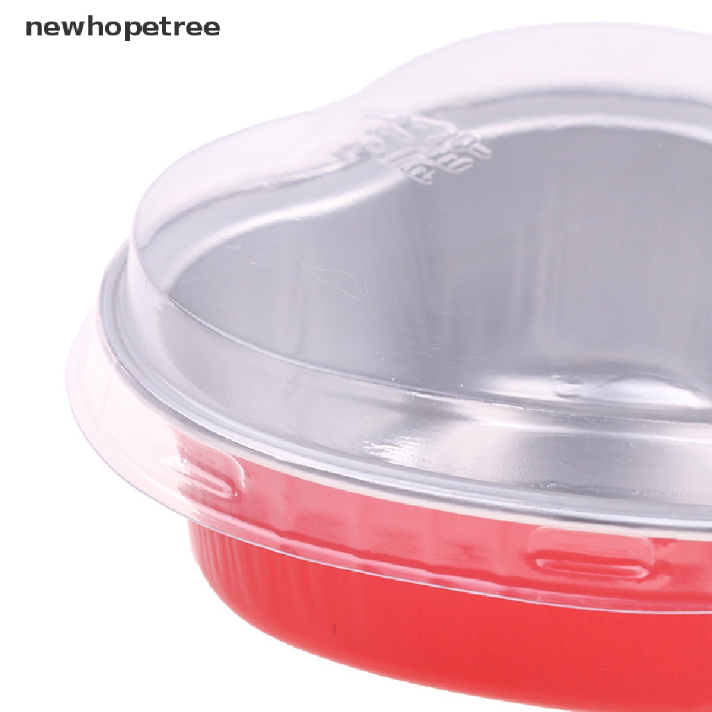 Set 10 Khuôn Lá Nhôm 55ml Hình Trái Tim Làm Bánh Cupcake Có Nắp Đậy Tiện Dụng