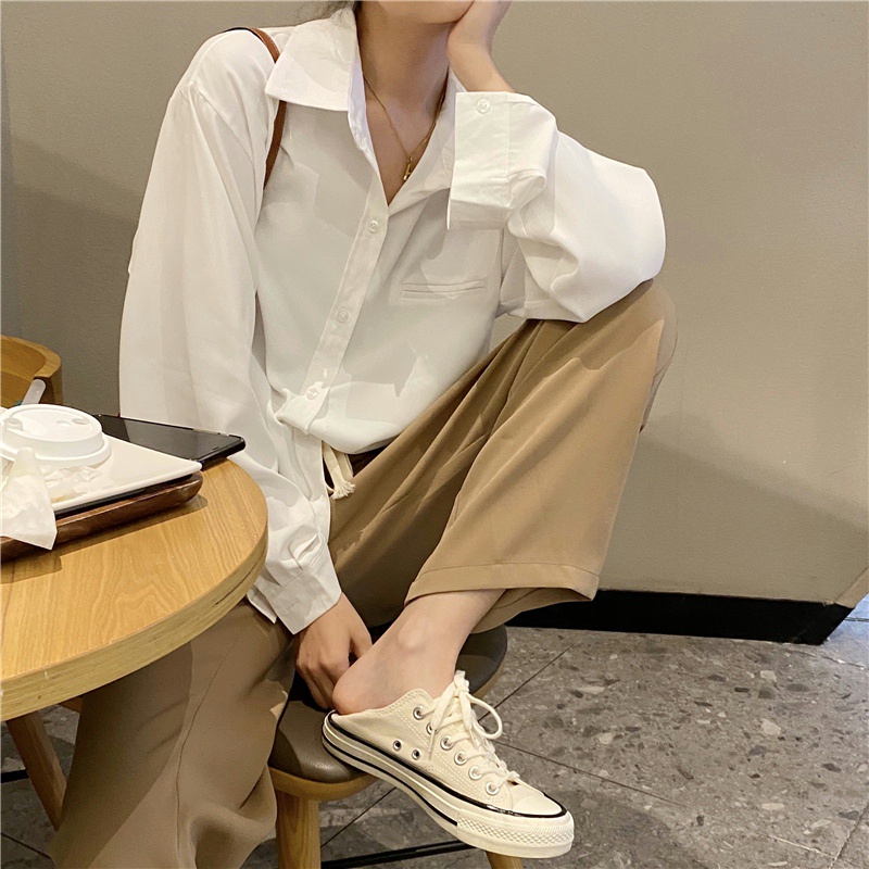 Áo sơ mi SUXI tay dài dáng rộng phong cách Hàn Quốc thời trang mùa xuân cho nữ