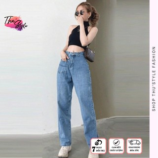 Quần Jeans Ống Rộng 💦 Quần Baggy Ống Suông Phối Túi Trước Basic, Lưng Cao Phong Cách Ulzzang MS2022-4115