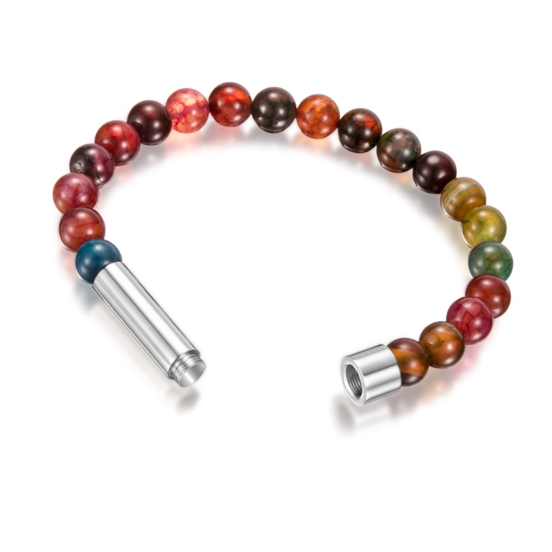 Vòng Tay Đá Tự Nhiên Bằng Thép Không Gỉ Dạng Ống Nối