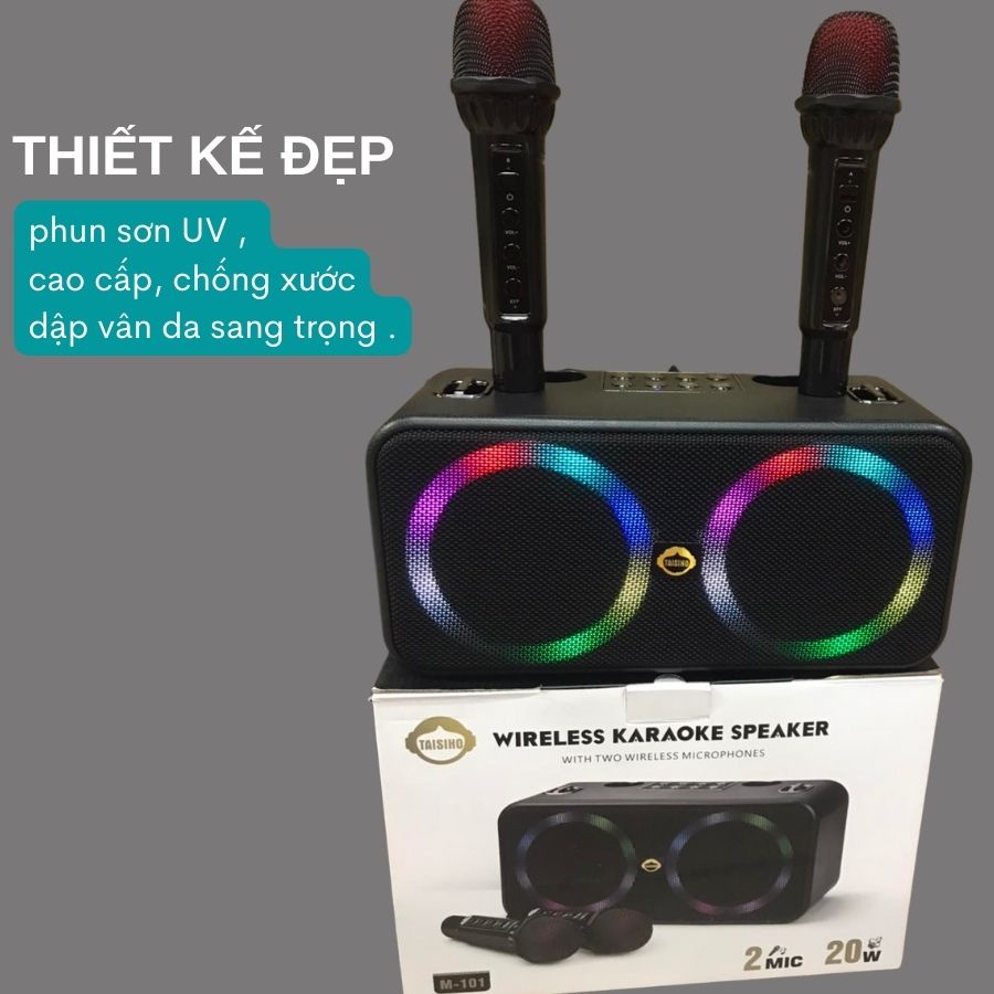 Loa Bluetooth Karaoke M101 chất liệu nhựa ABS cao cấp kết hợp với micro mini tăng giảm âm thanh dễ dàng, công suât 20W