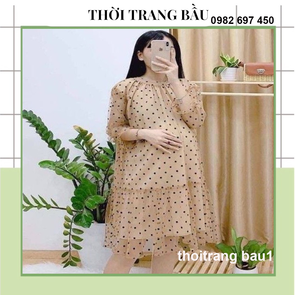 [thoitrangbau1 V249] VÁY BẦU TIỂU THƯ-ĐẦM BÀU DỰ TIỆC, CÔNG SỞ THIẾ KẾ DÁNG XUÔNG ĐUÔI CÁ CHẤM BI VOAN TƠ 2 LỚP CỰC XINH