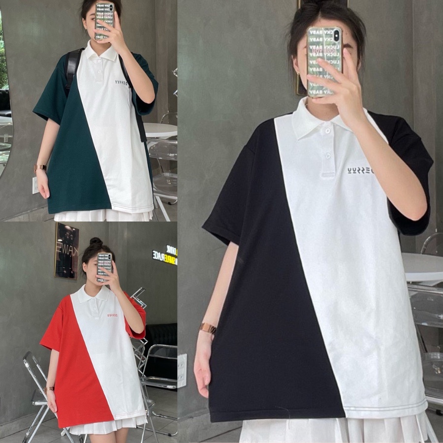 Áo polo nữ form rộng tay lỡ chất cotton dày đẹp hàng sẵn 3 màu hottrend
