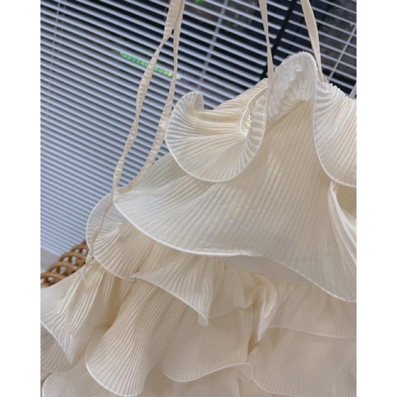 Set Dập Ly Chifon Tầng Cuộn Cước Lượn Sóng Cao Cấp-Hình Thật