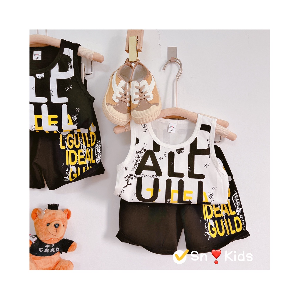 Bộ cộc tay bé trai , sét bộ áo ba lỗ chữ chất cotton tàu siêu đẹp cho bé trai 10-30kg