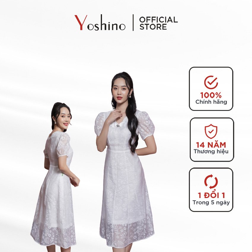 Đầm zen trắng cổ V Yoshino
