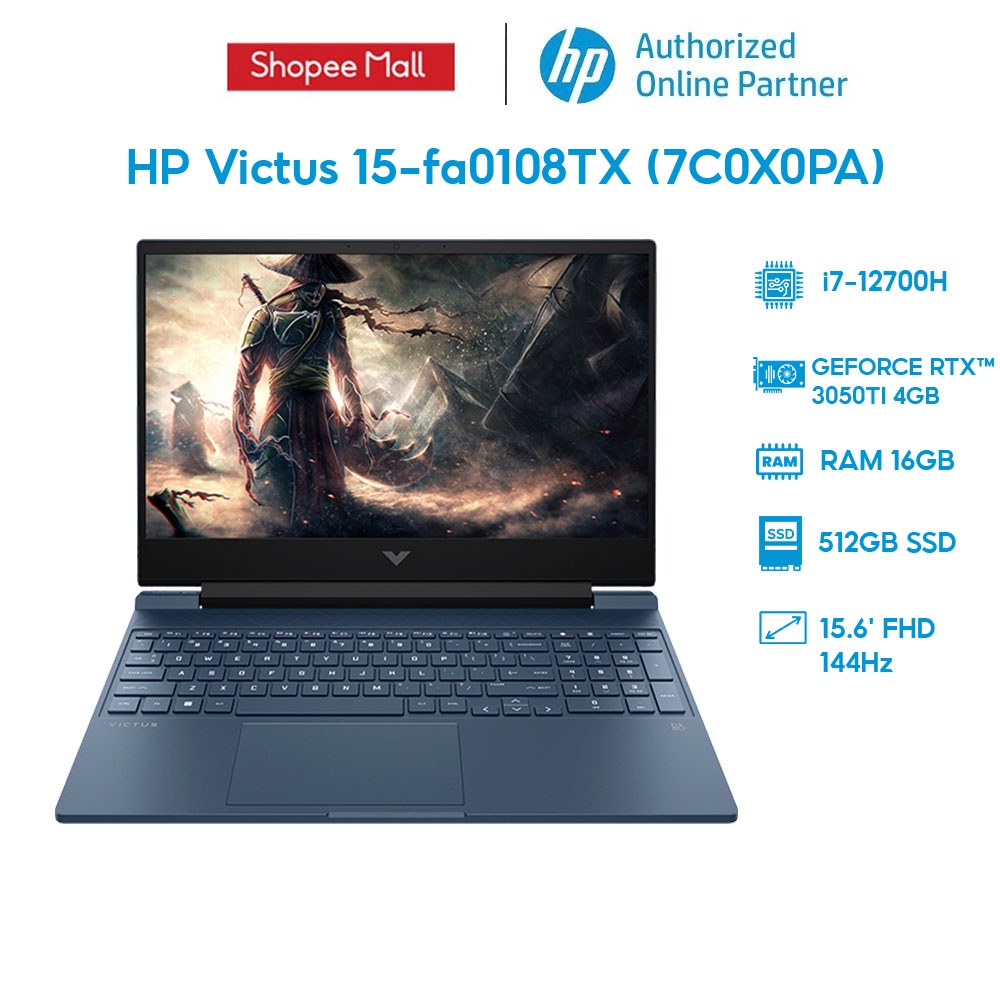 [Mã ELHP128 giảm 12% đơn 10TR] Laptop HP Victus 15-fa0108TX 7C0X0PA i7-12700H | 16GB | 512GB | RTX™ 3050Ti 4GB | 15.6'