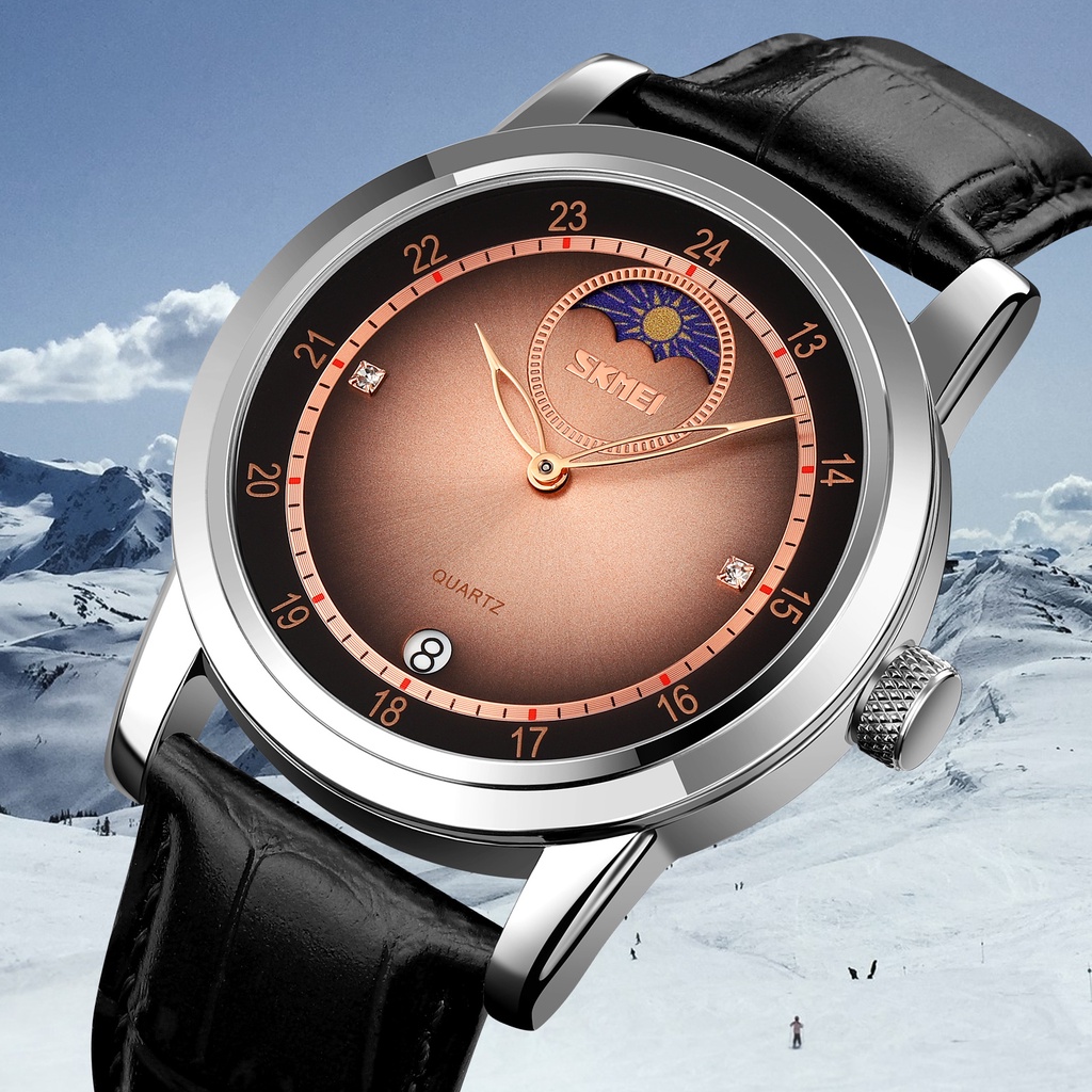 Đồng Hồ Quartz Nam Chống Thấm Nước Hình Mặt Trăng Và Mặt Trời SKMEI