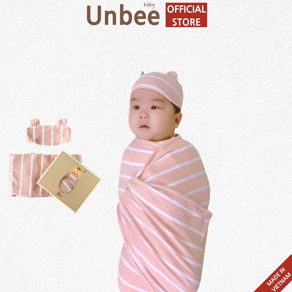 Quấn chũn Unbee tặng kèm che thóp hình gấu cute 100% petit co giãn 4 chiều thấm hút mồ hôi 175*70cm - PN014