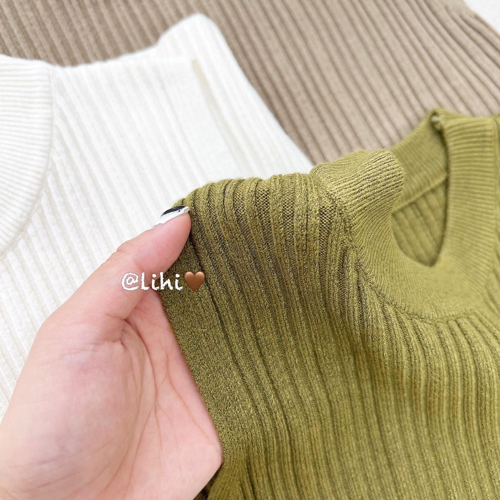 Áo len gân nữ sát nách trơn basic cổ tròn hàng Quảng Châu đẹp dày dặn co giãn tốt, áo ba lỗ len tăm nữ dáng ôm 8339 5