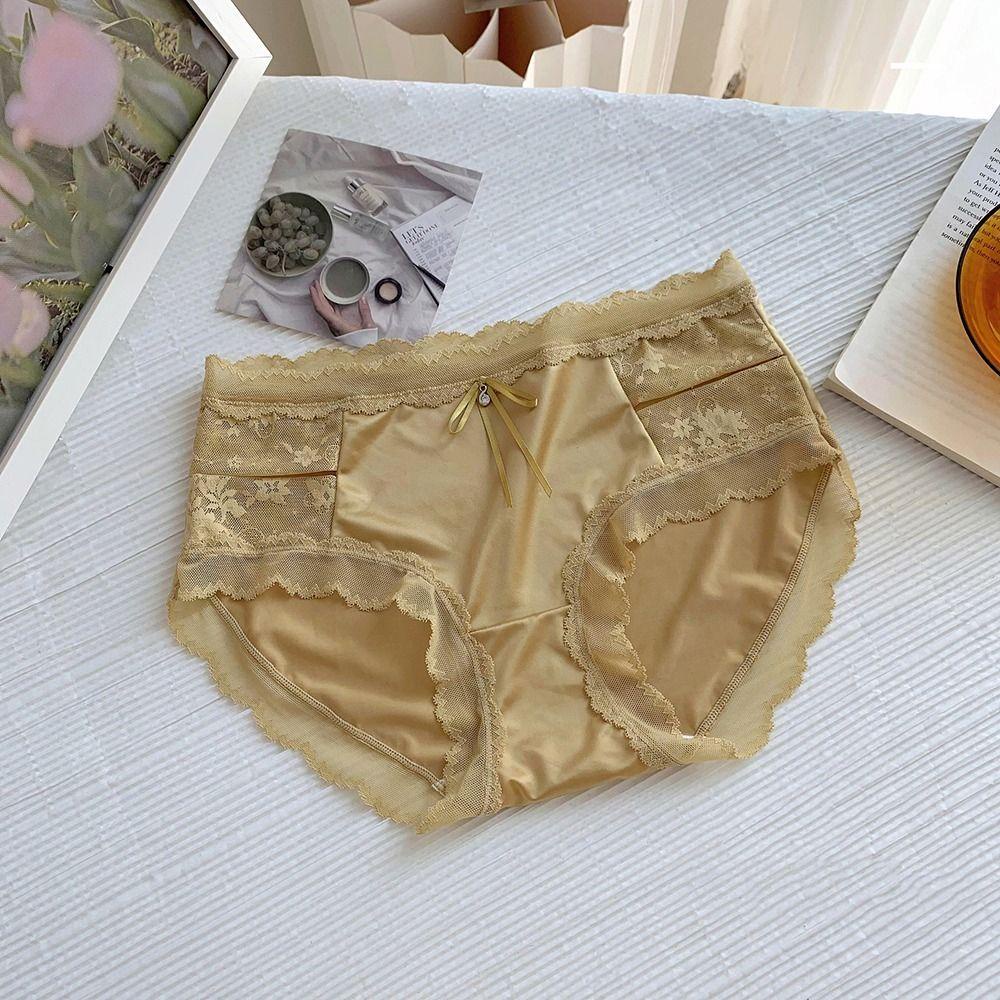 Quần Lót Satin Phối Ren Đính Nơ Phong Cách Vintage Sang Trọng Cho Nữ