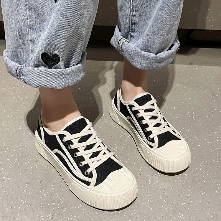 Giày thể thao, sneaker nữ vải canvas mềm phối họa tiết màu siêu xinh đế bánh mì tăng chiều cao