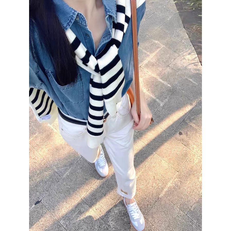 Bộ Áo Sơ Mi Dáng Rộng + Quần Jean Lưng Cao Thời Trang Mùa Thu 2023 Cho Nữ