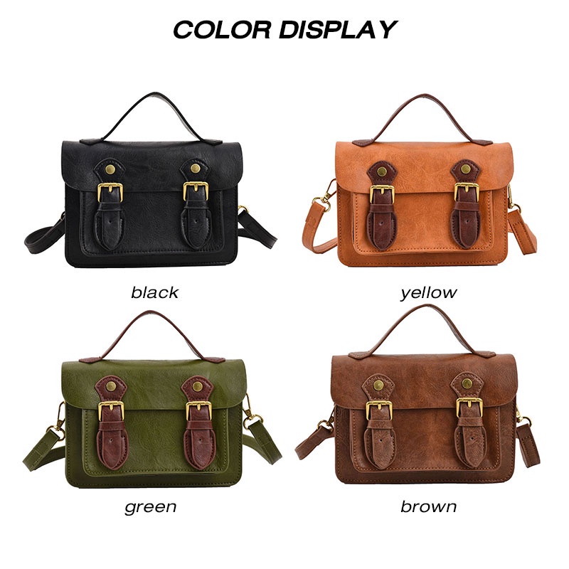 Mischa Túi Đeo Chéo Da PU Dáng Vuông Nhỏ Phối Màu Tương Phản Kiểu retro Dễ Phối Đồ