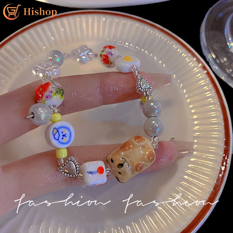 Vòng Tay Chuỗi Hạt Resin Họa Tiết Gấu Hoạt Hình Phong Cách Cổ Điển