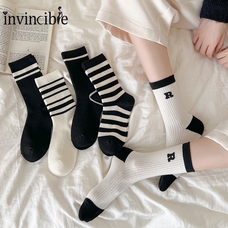 1 Đôi Vớ Cotton Cổ Vừa Họa Tiết Kẻ Sọc Phong Cách Nhật Bản Thời Trang Xuân Hè Cho Nam Và Nữ