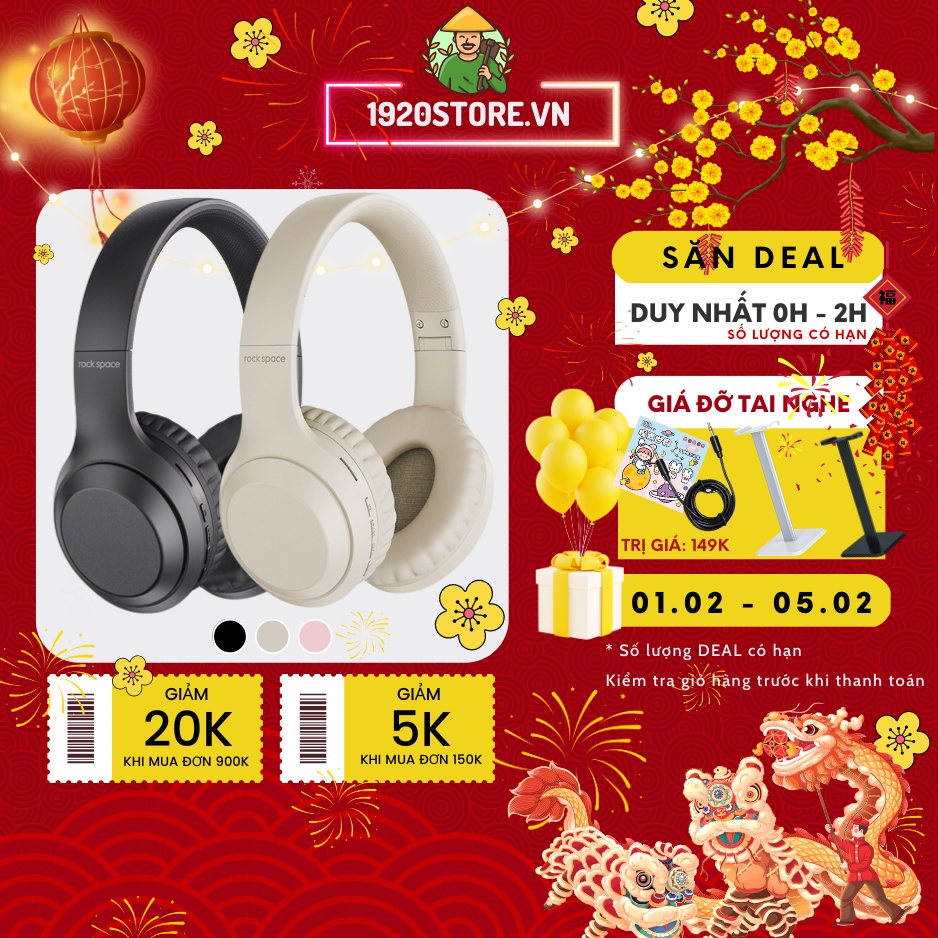 【Hỏa Tốc HCM】Headphone Tai Nghe Bluetooth Chụp Tai Rockspace O2 Có MIC, Nghe Nhạc Đến 15H - Chính Hãng BH 12 Tháng