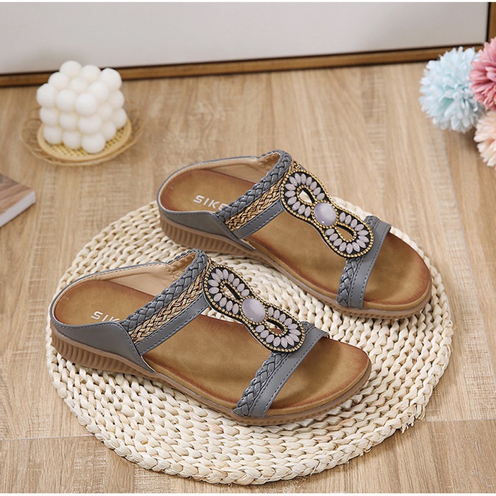 Giày Sandal Đế Bệt Mũi Tròn Size Lớn Thoải Mái Phong Cách Bohemian