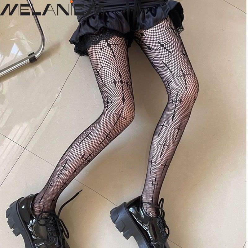 Quần Tất Lưới Lụa Co Giãn Lưng Cao Dây Đan Chéo Phong Cách Lolita Gợi Cảm Thời Trang Cho Nữ