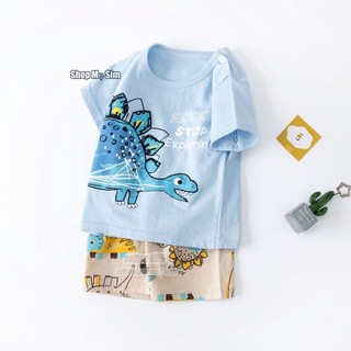 Bộ hè bé trai mùa hè chất size 7-20kg Khủng long xanh cotton