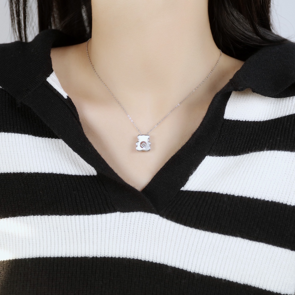 Vòng cổ Mạ Bạc 925 Mặt Hình Chú Gấu Thời Trang Mùa Thu Sang Trọng Cho Nữ