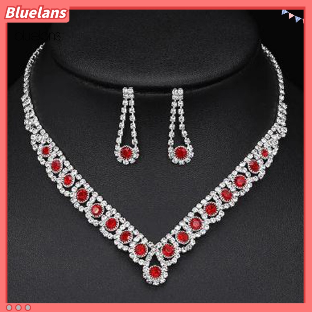 1 Set Vòng cổ Và Bông Tai Đính Đá Hình Giọt Nước Lấp Lánh