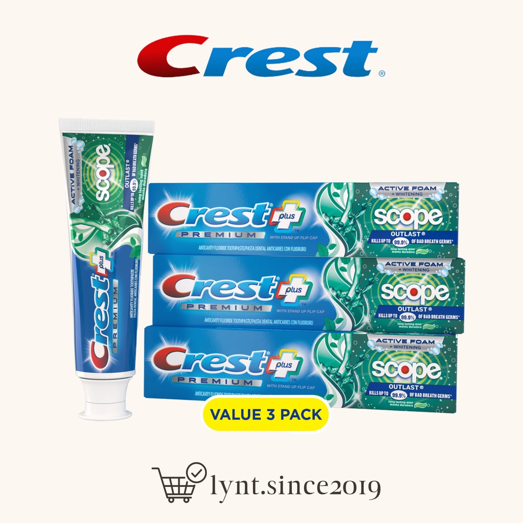 Kem đánh răng Crest Premium Plus Scope Outlast Toothpaste - Long Lasting Mint Flavor 147g