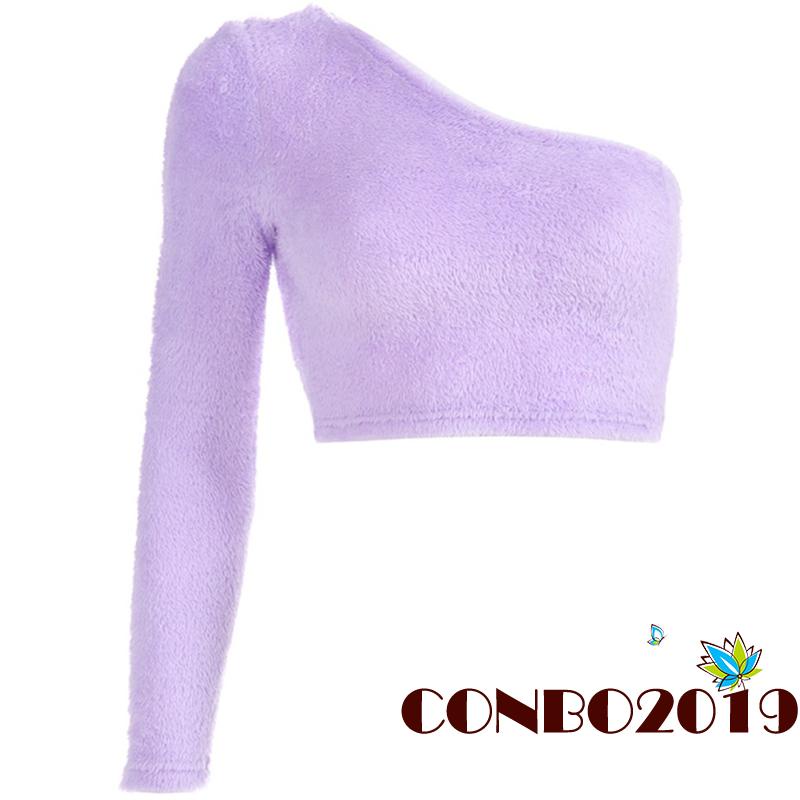 Áo Crop Top Dài Tay Lệch Vai Màu Trơn Thời Trang Mùa Thu Dành Cho Nữ
