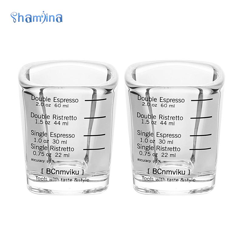 Shamjina Set 2 cốc đo lường bằng thủy tinh dày dặn hình vuông chuyên dụng cho nhân viên pha chế cà phê 60ml